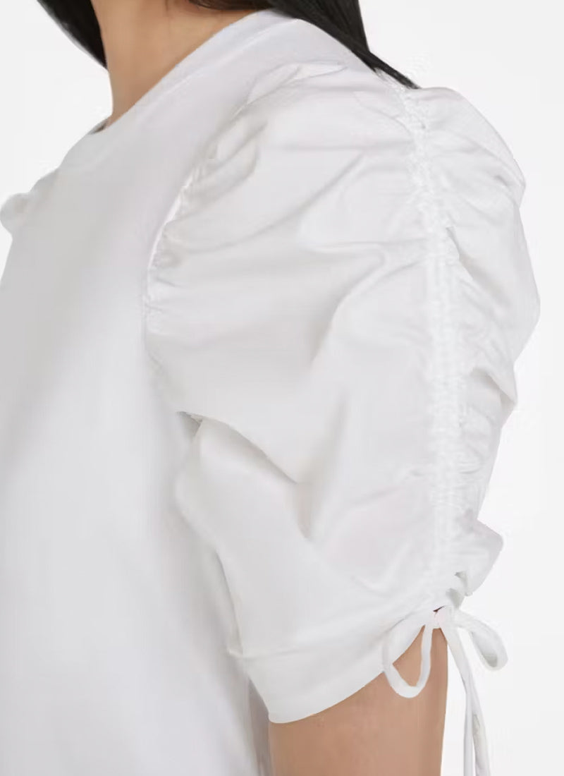 Frame Ruched Tie Sleeve T-Shirt