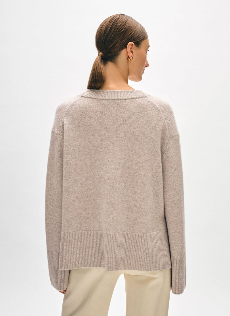 White + Warren Cashmere Side Slit V Neck