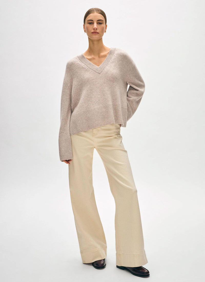 White + Warren Cashmere Side Slit V Neck