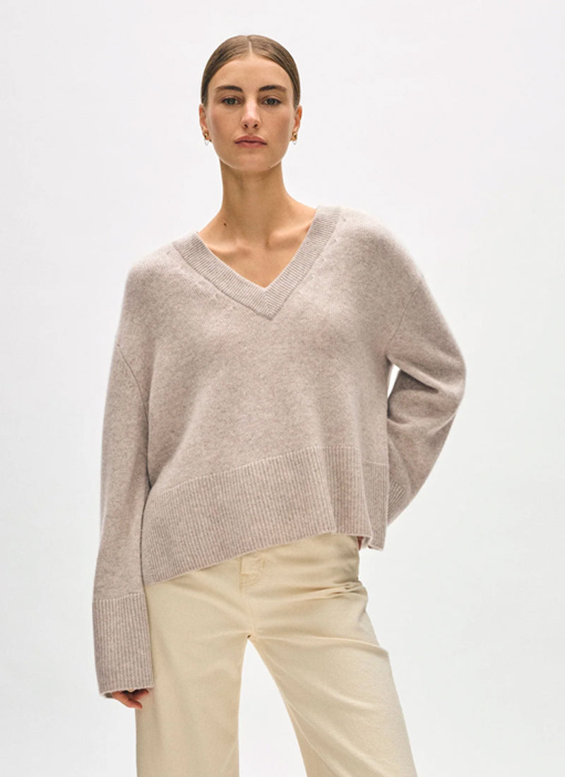 White + Warren Cashmere Side Slit V Neck