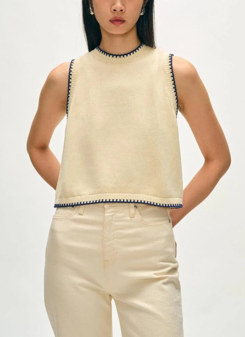 White + Warren Organic Cotton Blanket Trim Tank