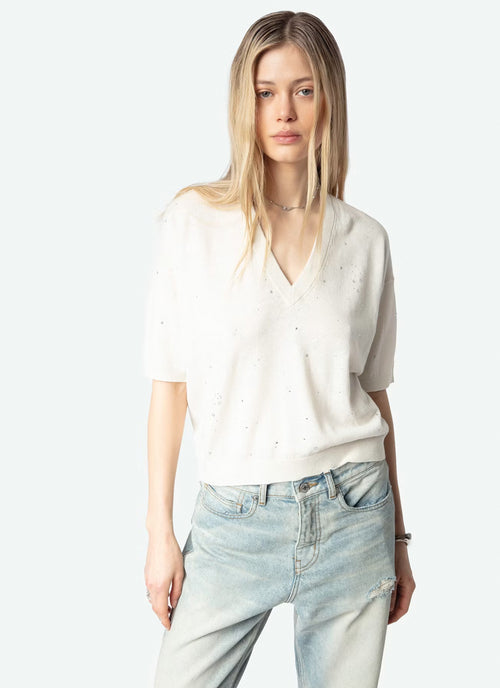 Zadig & Voltaire Wully Lico Short Sleeve V-neck Sweater