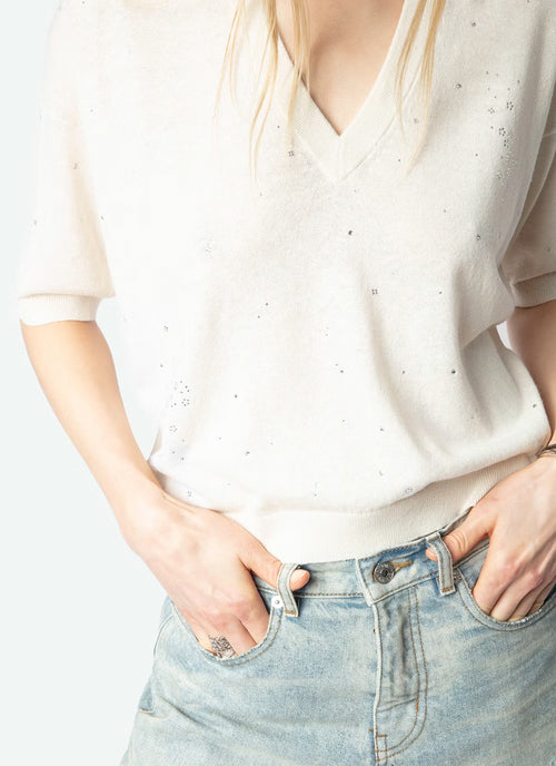 Zadig & Voltaire Wully Lico Short Sleeve V-neck Sweater