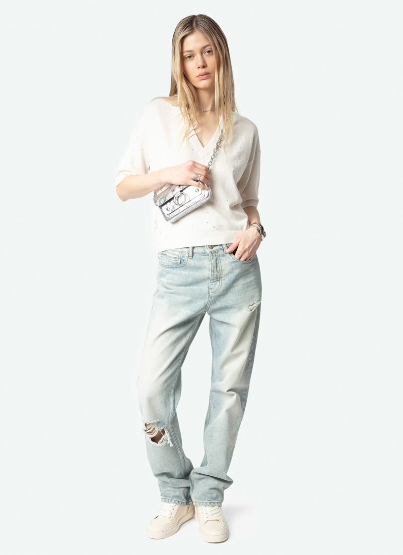 Zadig & Voltaire Wully Lico Short Sleeve V-neck Sweater