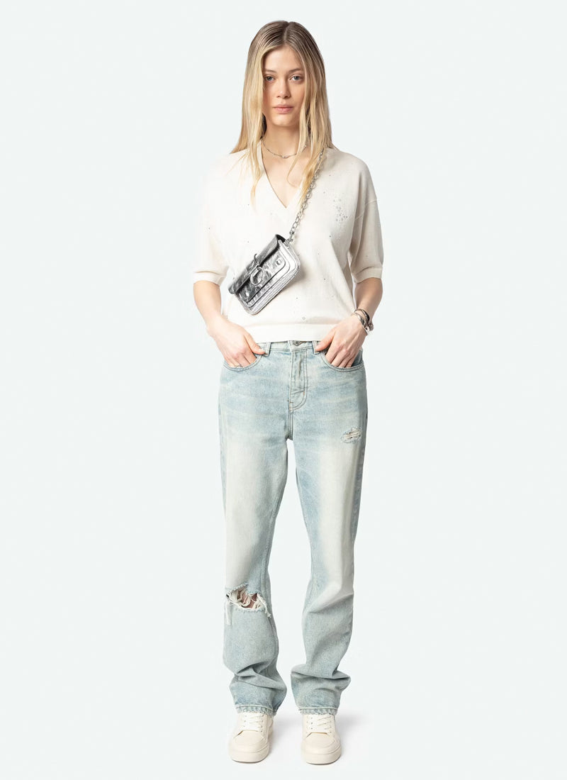 Zadig & Voltaire Wully Lico Short Sleeve V-neck Sweater