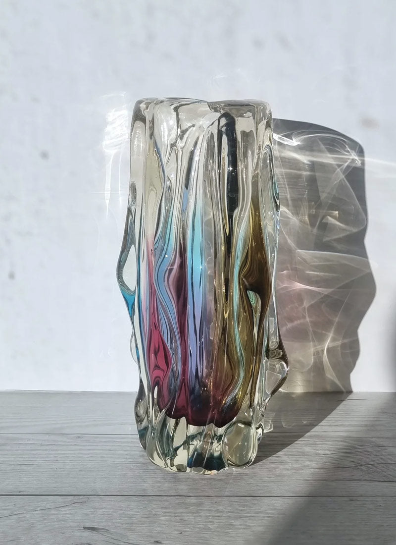 Haute Curature Sanyu Glassworks Narumi Rainbow Sommerso Trailing Rain Statement Vase, 60s-70s