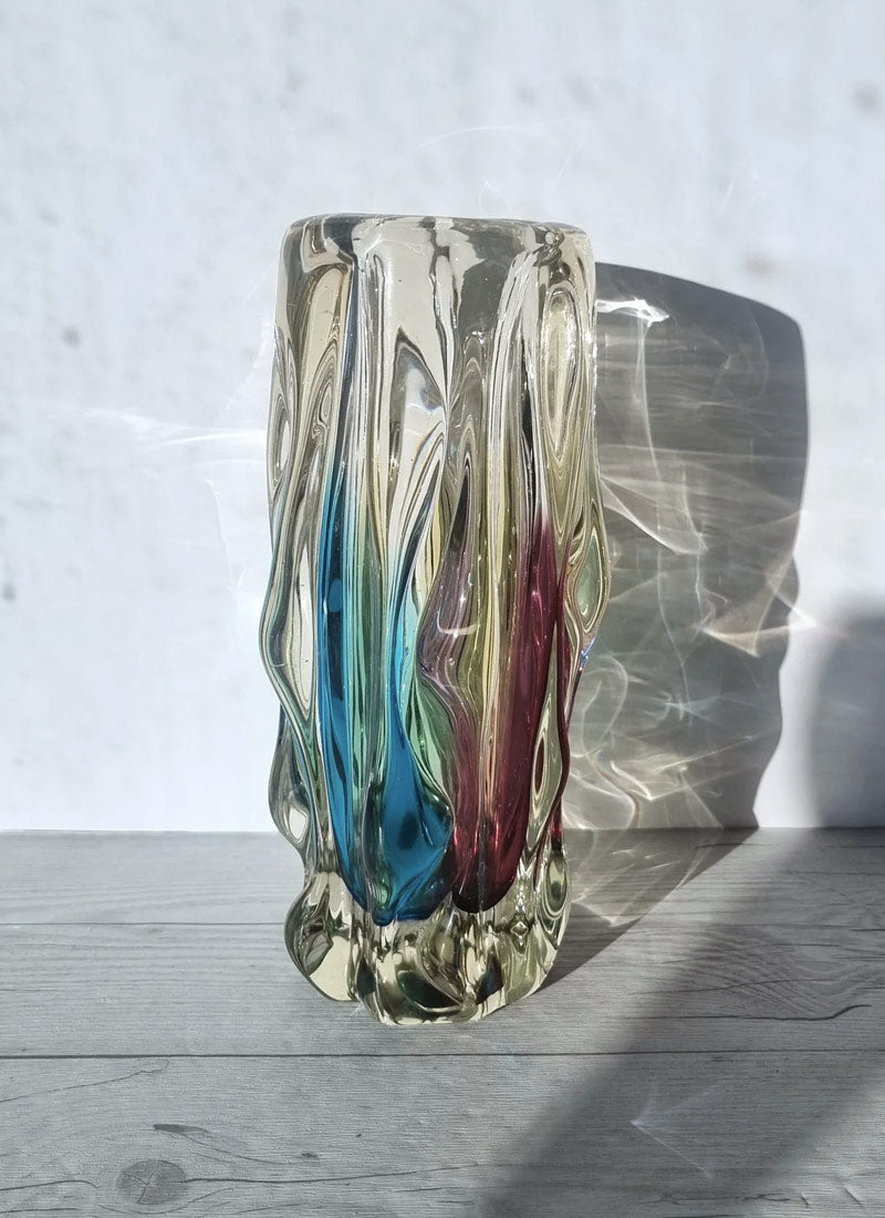 Haute Curature Sanyu Glassworks Narumi Rainbow Sommerso Trailing Rain Statement Vase, 60s-70s