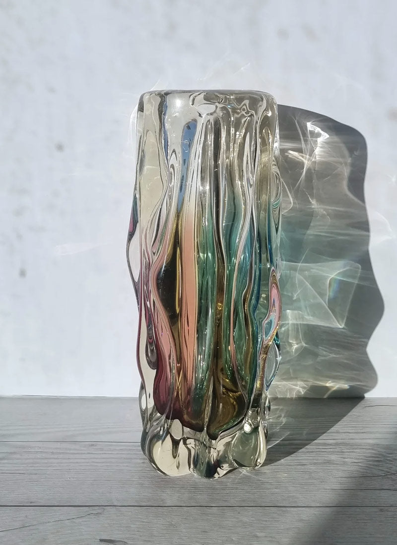 Haute Curature Sanyu Glassworks Narumi Rainbow Sommerso Trailing Rain Statement Vase, 60s-70s