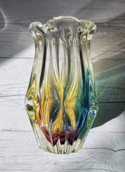 Haute Curature Sanyu Glassworks Narumi Rainbow Sommerso Gathered Pleats Statement Vase, 60s-70s