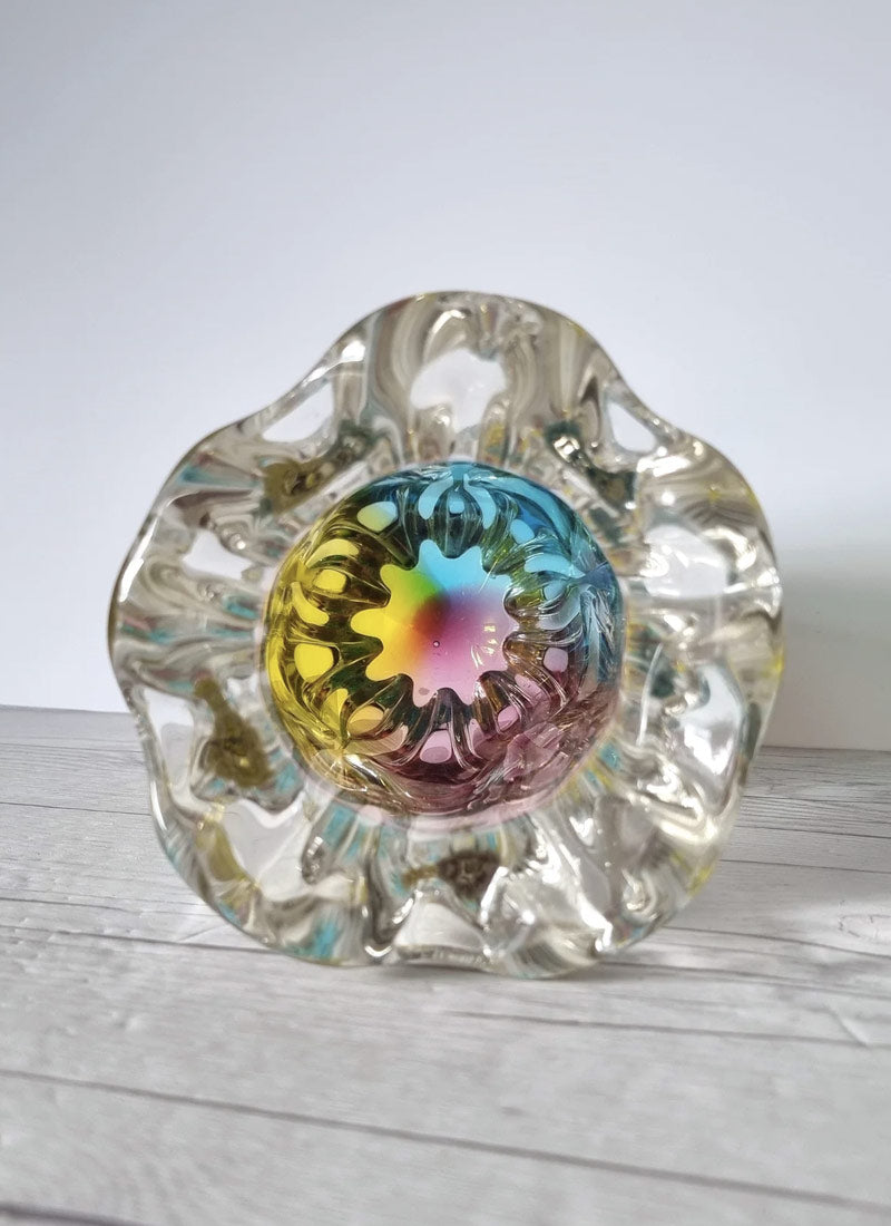 Haute Curature Sanyu Glassworks Narumi Rainbow Sommerso Gathered Pleats Statement Vase, 60s-70s