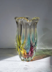 Haute Curature Sanyu Glassworks Narumi Rainbow Sommerso Gathered Pleats Statement Vase, 60s-70s