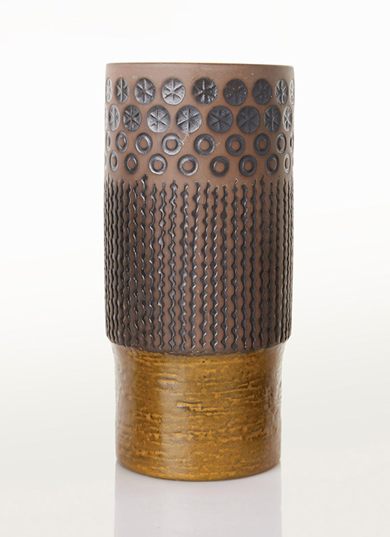 Mari Simmulson Chartreuse and Taupe Textured Vase, 23cm