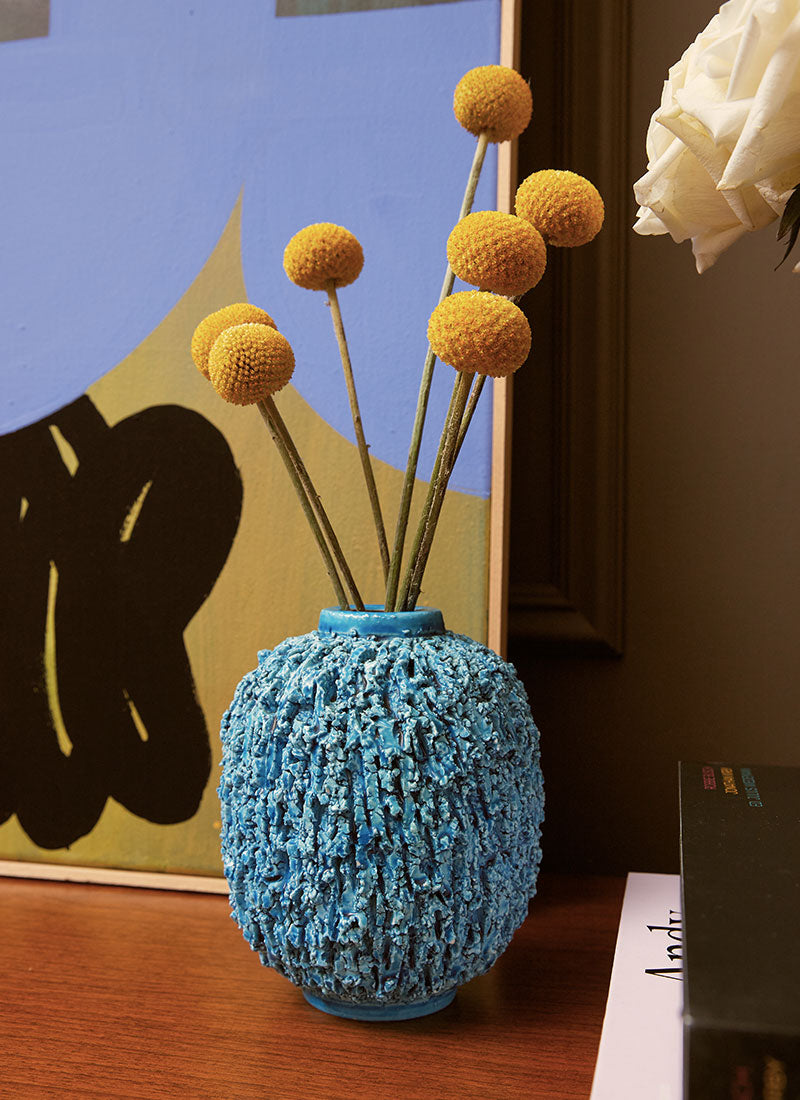 Haute Curature Gunnar Nylund Chamotte 'Hedgehog' Series, Sculpted Turquoise Vase, 1940s-50s