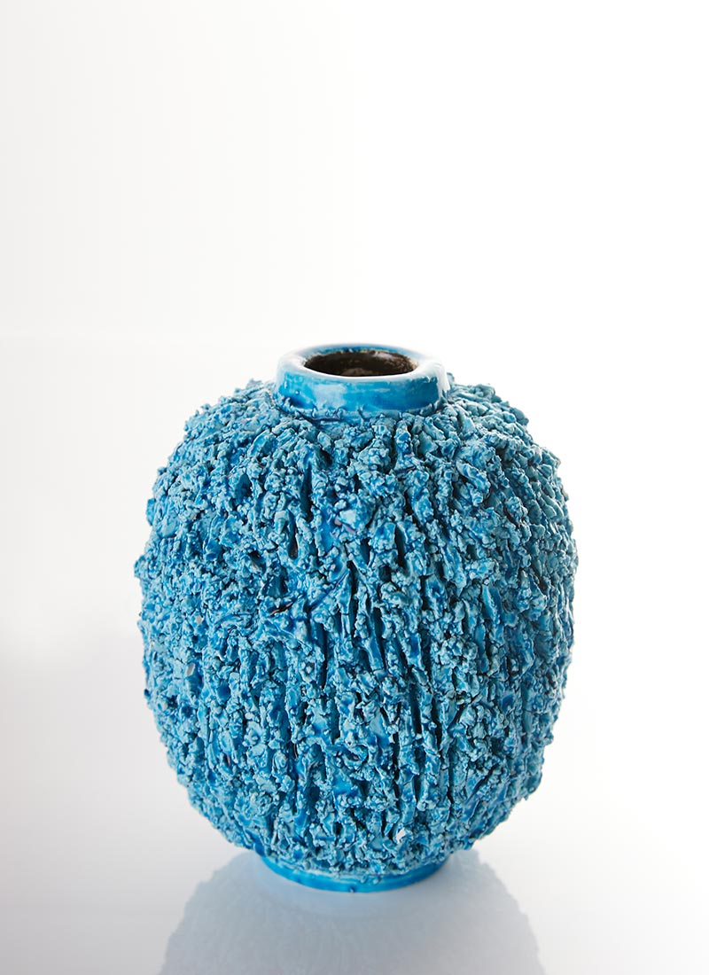 Haute Curature Gunnar Nylund Chamotte 'Hedgehog' Series, Sculpted Turquoise Vase, 1940s-50s