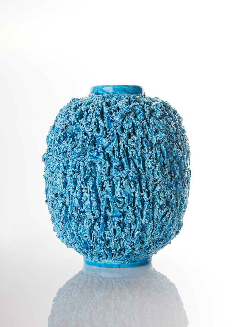 Haute Curature Gunnar Nylund Chamotte 'Hedgehog' Series, Sculpted Turquoise Vase, 1940s-50s