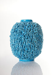 Haute Curature Gunnar Nylund Chamotte 'Hedgehog' Series, Sculpted Turquoise Vase, 1940s-50s