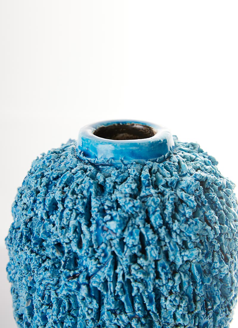 Haute Curature Gunnar Nylund Chamotte 'Hedgehog' Series, Sculpted Turquoise Vase, 1940s-50s