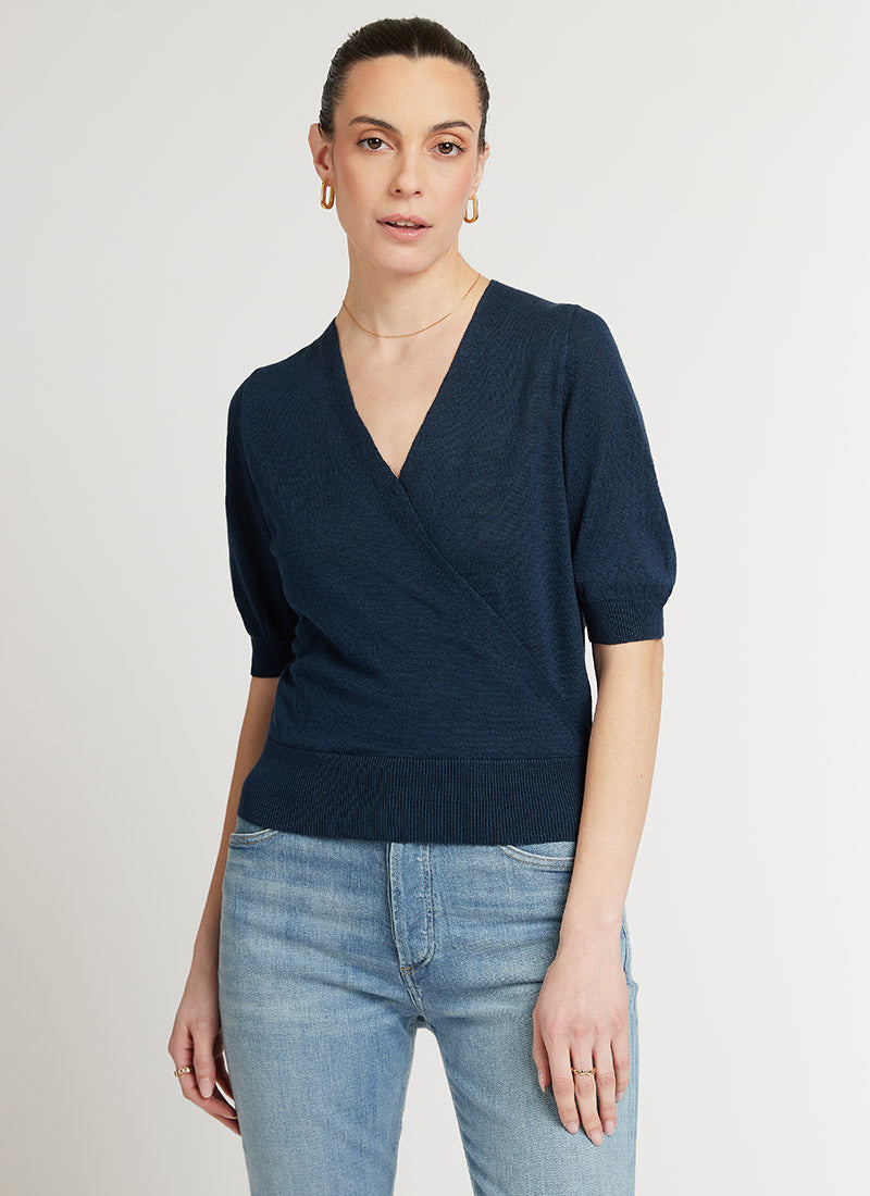 White+Warren Linen Wrap Top