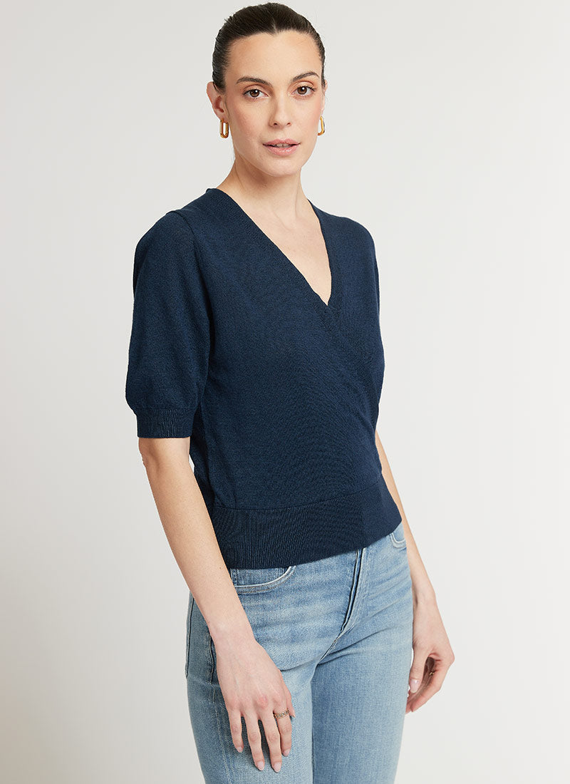 White+Warren Linen Wrap Top