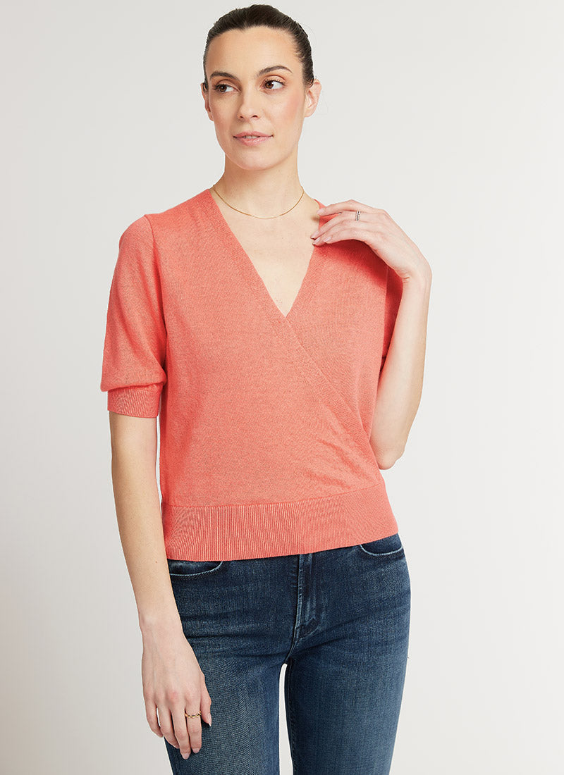 White+Warren Linen Wrap Top