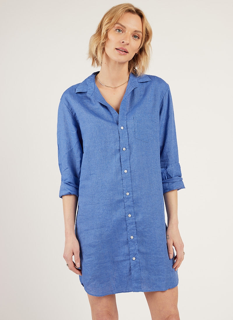 Frank & Eileen Mary Blue Linen Shirt Dress