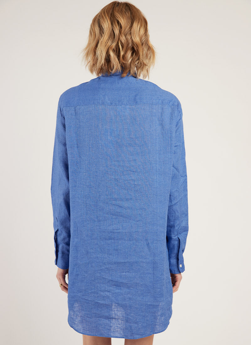 Frank & Eileen Mary Blue Linen Shirt Dress