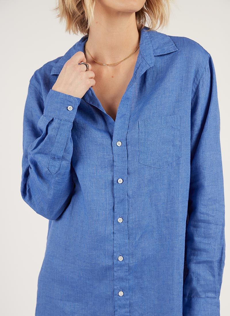 Frank & Eileen Mary Blue Linen Shirt Dress