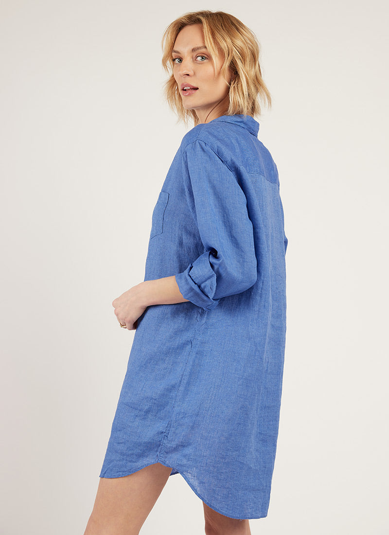 Frank & Eileen Mary Blue Linen Shirt Dress