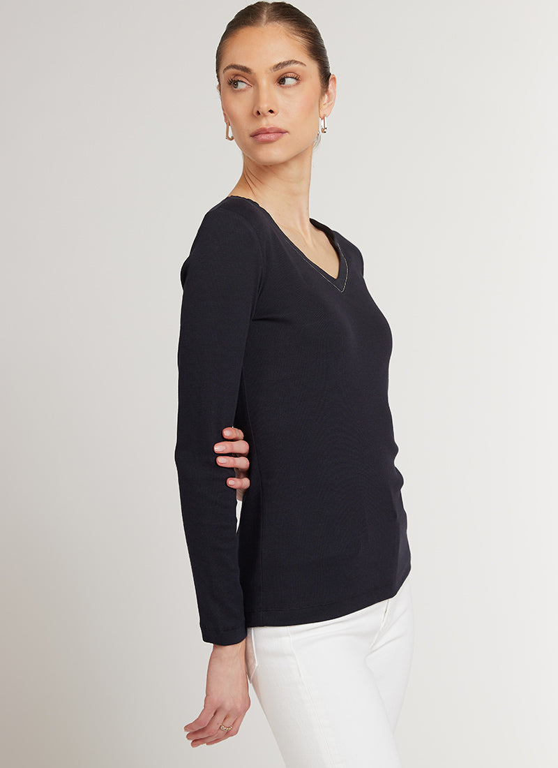 Fabiana Filippi Ribbed Jersey Long-Sleeve T-Shirt