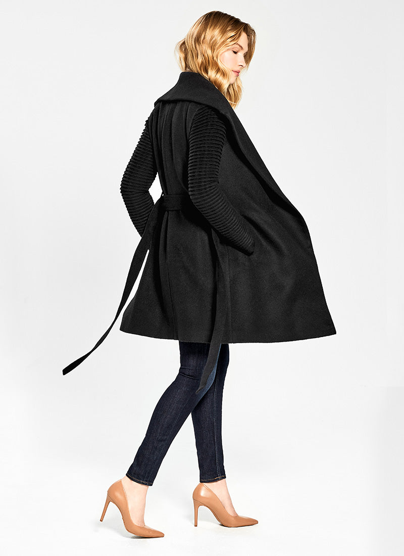 Senteler Ribbed Sleeves Midi Wrap Coat