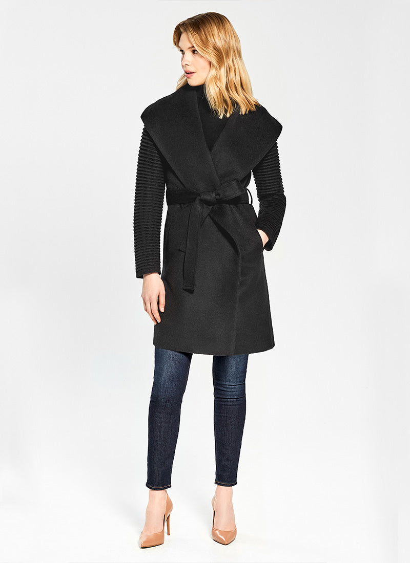 Senteler Ribbed Sleeves Midi Wrap Coat