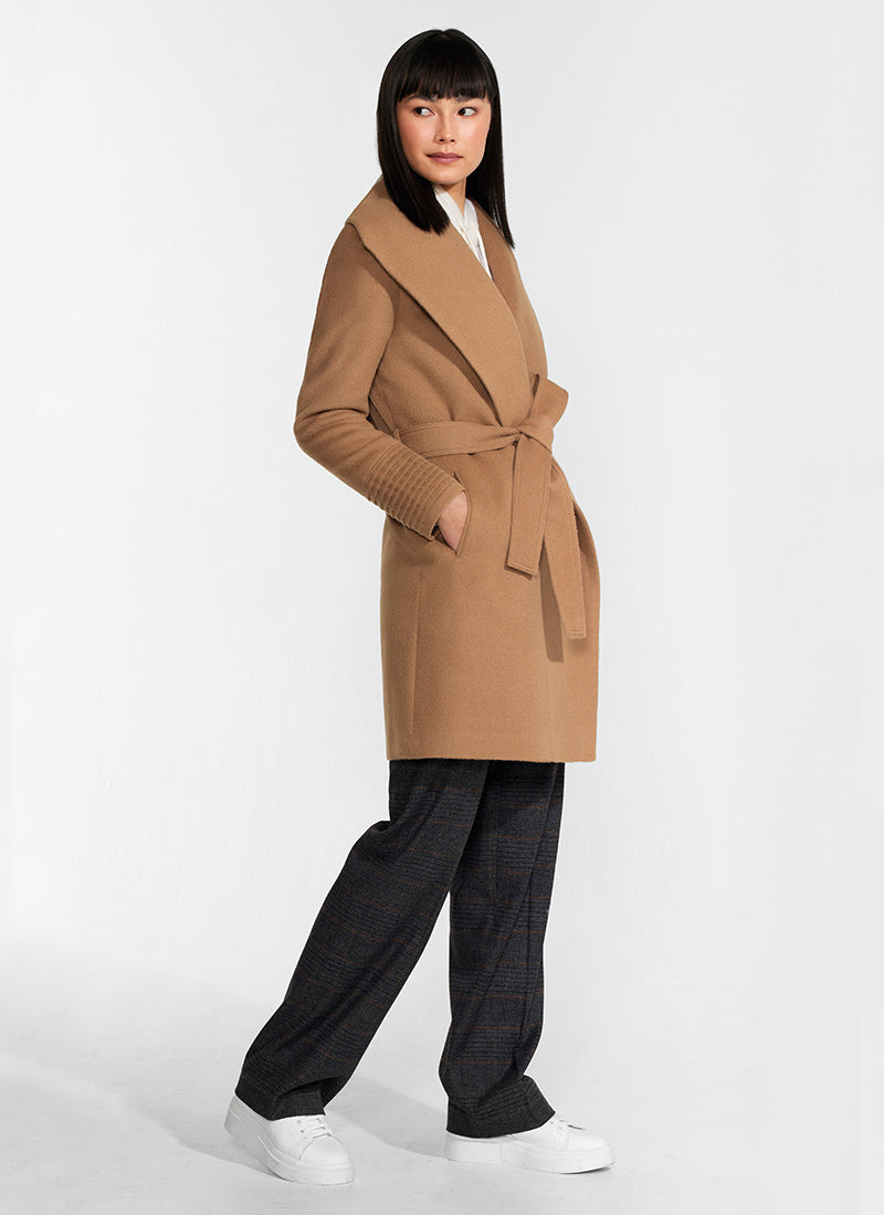 Senteler Mid-Length Shawl Collar Wrap Coat