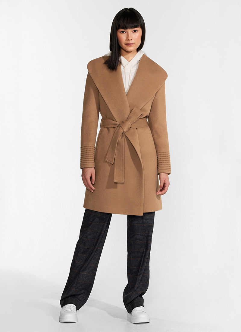 Senteler Mid-Length Shawl Collar Wrap Coat