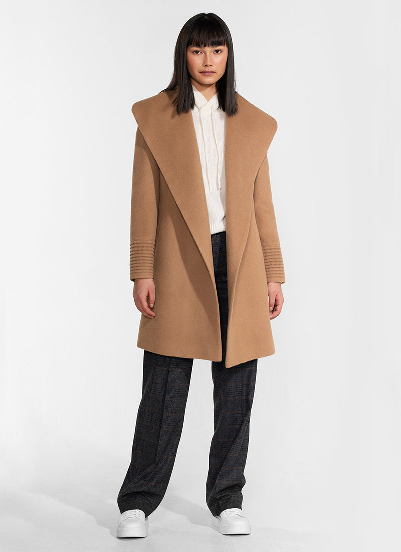 Senteler Mid-Length Shawl Collar Wrap Coat