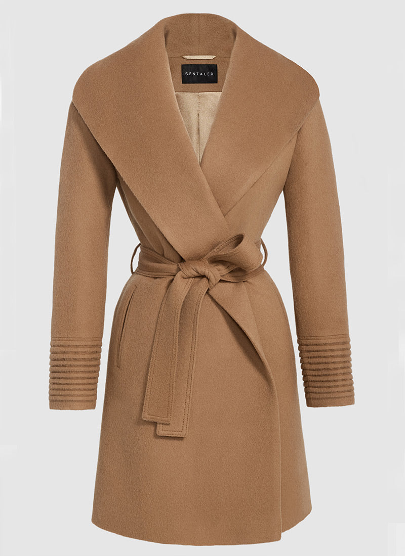 Senteler Mid-Length Shawl Collar Wrap Coat