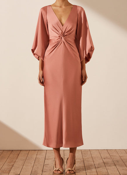 Rose Luxe Twist Front Midi Dress