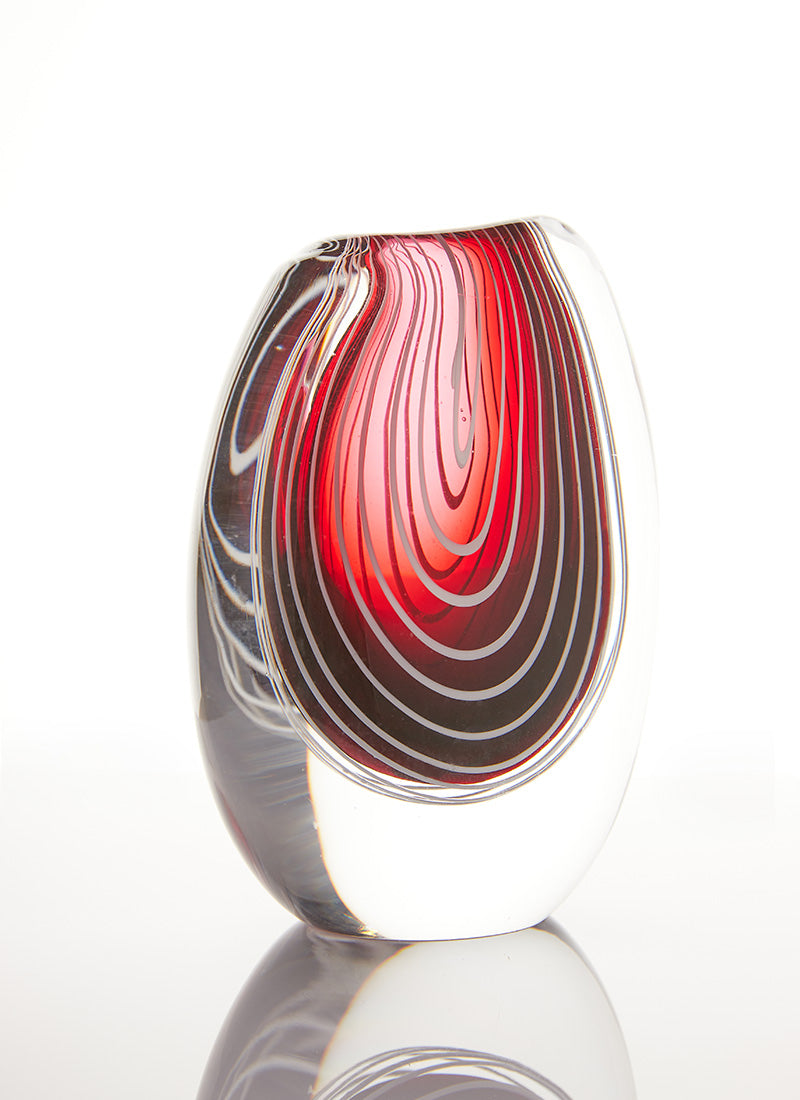 Haute Curature Vicke Lindstrand Modernist Red and White Stripe Sommerso Vase, 1950s