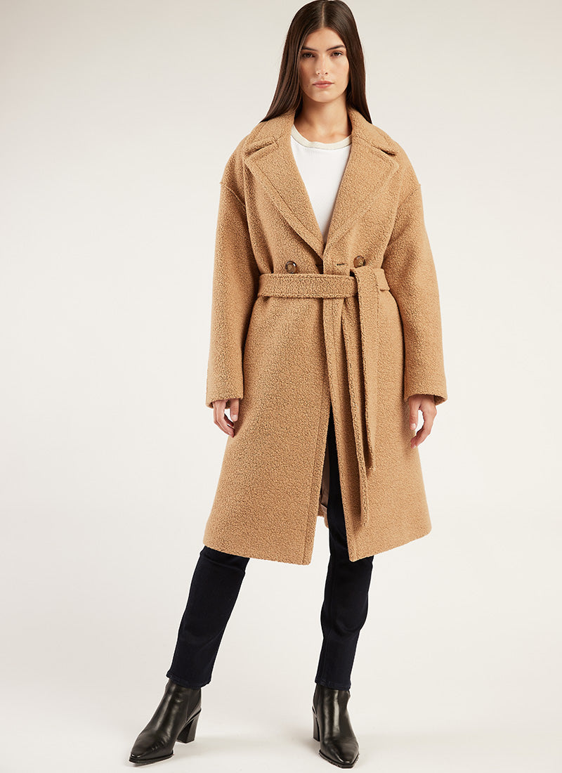 Cinzia Rocca Camel Wool Midi Wrap Coat