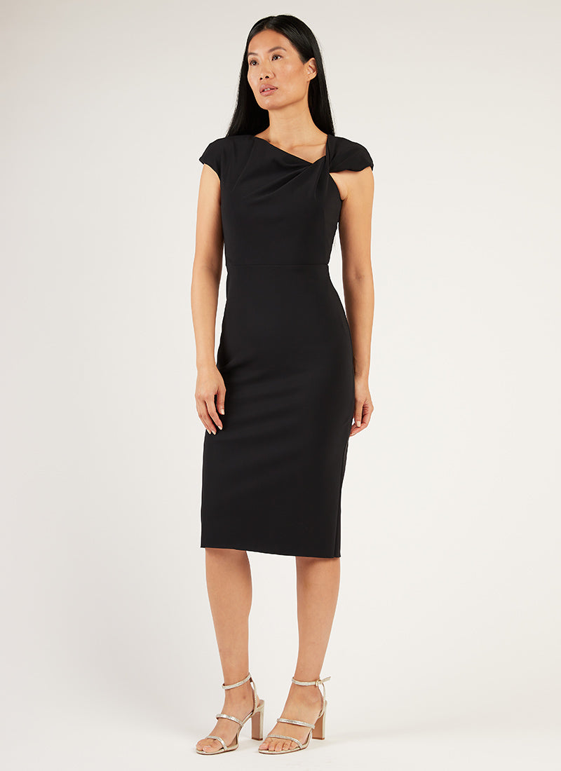Greta Constantine Twisted Knot Detail Midi Dress